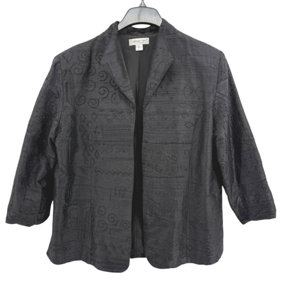 Coldwater Creek Black Embroidered Womens Large Pre-Owned 100% Silk Blazer Jacket